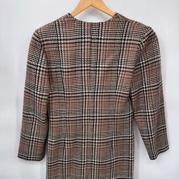 Vintage 80s Erreuno Long Blazer Jacket Womens 42 Brown Plaid Wool Lined Pockets - Picture 8 of 11